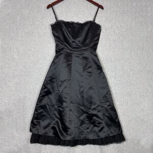 BCBGMaxazria Black A Line Lace Hem Midi Dress Size 4